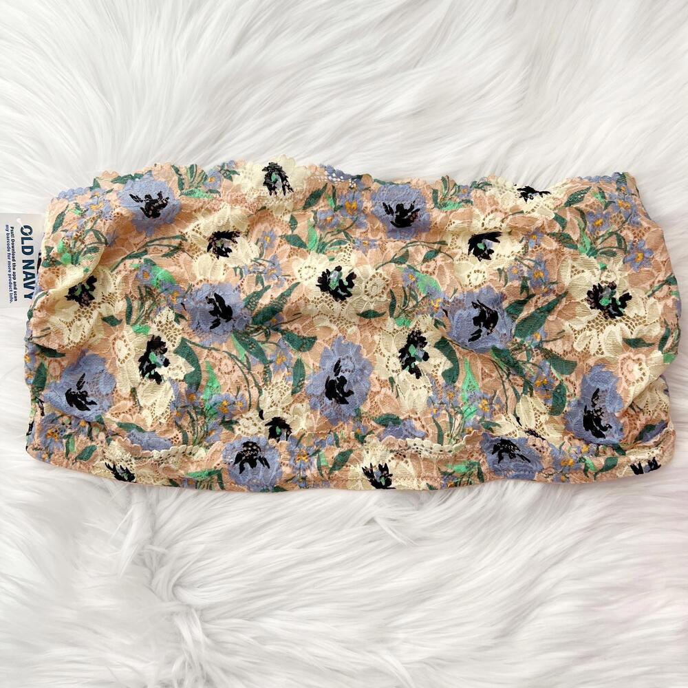 NWT Old Navy - Beige blue floral lace strapless bralette, 3X
